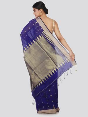Blue Cotton Silk Bengal Handloom Saree 3