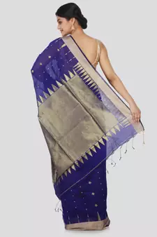 Blue Cotton Silk Bengal Handloom Saree