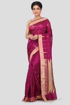 Pink hand woven cotton silk saree with blouse