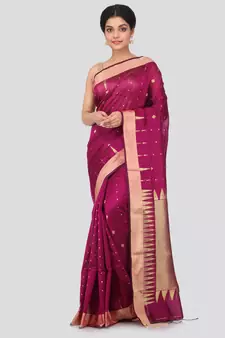 Pink hand woven cotton silk saree with blouse