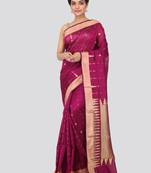 Pink hand woven cotton silk saree with blouse