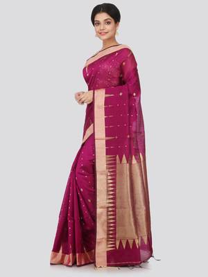 Pink hand woven cotton silk saree with blouse 2