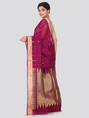 Pink hand woven cotton silk saree with blouse 3