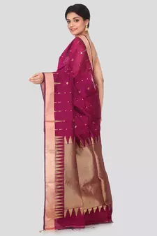 Pink hand woven cotton silk saree with blouse