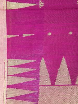Pink hand woven cotton silk saree with blouse 4