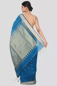 Blue hand woven cotton silk saree with blouse