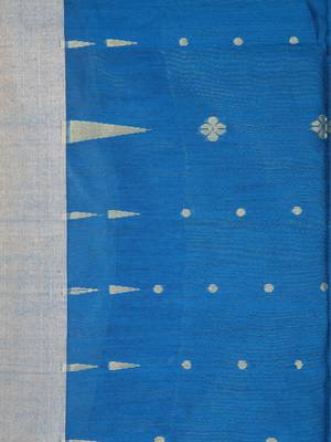 Blue hand woven cotton silk saree with blouse 4