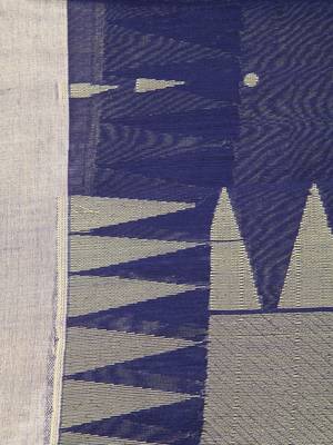 Dark blue hand woven cotton silk saree with blouse 4