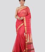 Pink hand woven cotton silk saree with blouse