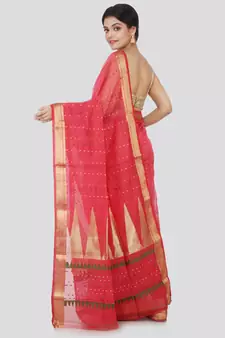 Pink hand woven cotton silk saree with blouse