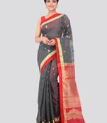 Grey hand woven cotton silk saree with blouse
