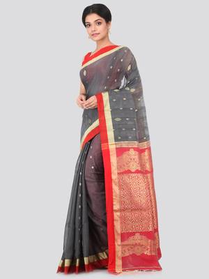 Grey hand woven cotton silk saree with blouse 2