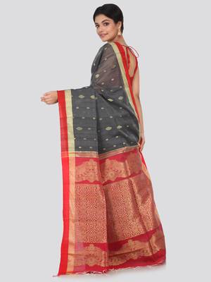 Grey hand woven cotton silk saree with blouse 3