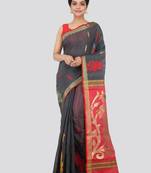 Grey hand woven cotton silk saree with blouse