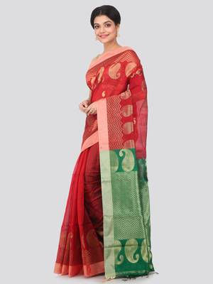 Maroon hand woven cotton silk saree with blouse 2