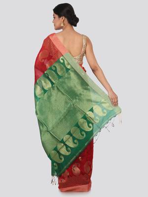 Maroon hand woven cotton silk saree with blouse 3
