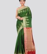 Green hand woven cotton silk saree with blouse
