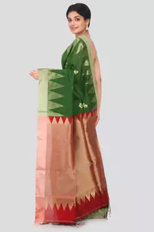 Green hand woven cotton silk saree with blouse