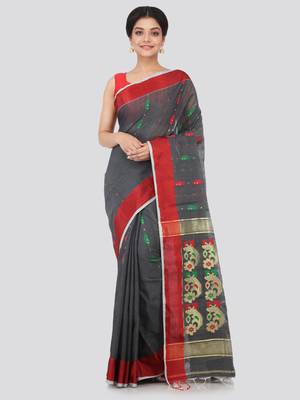 Grey hand woven cotton silk saree with blouse 1