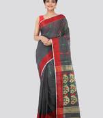 Grey hand woven cotton silk saree with blouse