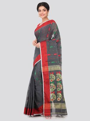 Grey hand woven cotton silk saree with blouse 2