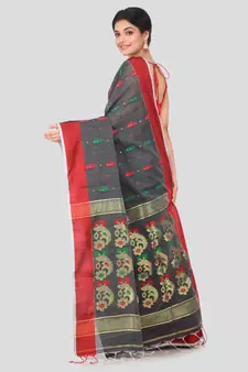 Grey hand woven cotton silk saree with blouse
