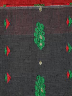 Grey hand woven cotton silk saree with blouse 4