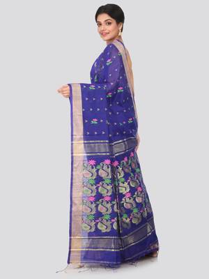 Blue hand woven cotton silk saree with blouse 3