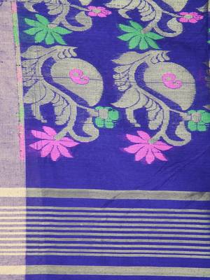 Blue hand woven cotton silk saree with blouse 4