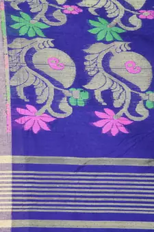 Blue hand woven cotton silk saree with blouse