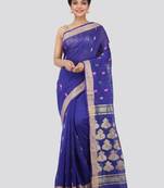 Blue hand woven cotton silk saree with blouse