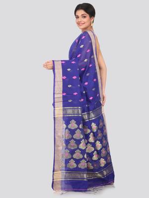 Blue hand woven cotton silk saree with blouse 3