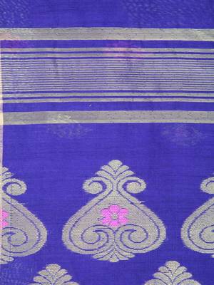 Blue hand woven cotton silk saree with blouse 4