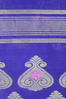 Blue hand woven cotton silk saree with blouse