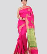 Pink hand woven cotton silk saree with blouse