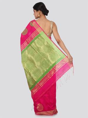 Pink hand woven cotton silk saree with blouse 3