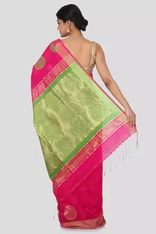 Pink hand woven cotton silk saree with blouse