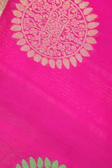 Pink hand woven cotton silk saree with blouse