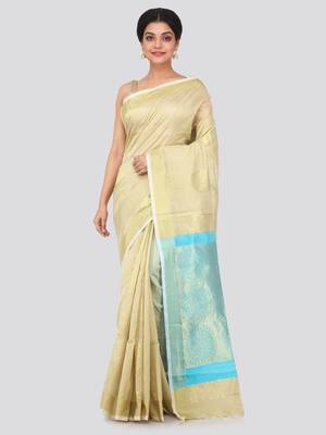 Beige hand woven cotton silk saree with blouse 1