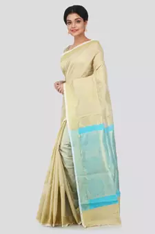 Beige hand woven cotton silk saree with blouse