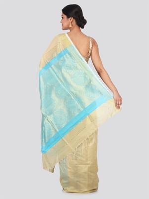 Beige hand woven cotton silk saree with blouse 3