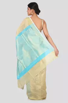 Beige hand woven cotton silk saree with blouse