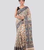 Beige Hand Woven Pure Cotton Saree Without Blouse