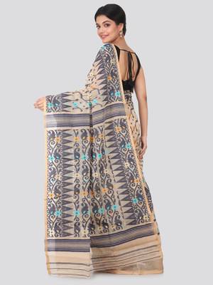 Beige Hand Woven Pure Cotton Saree Without Blouse 4