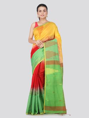 Multicolor hand woven cotton silk saree with blouse 1