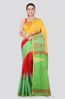 Multicolor hand woven cotton silk saree with blouse