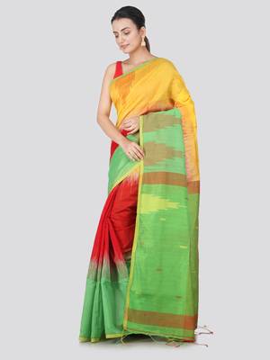 Multicolor hand woven cotton silk saree with blouse 2