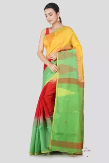 Multicolor hand woven cotton silk saree with blouse