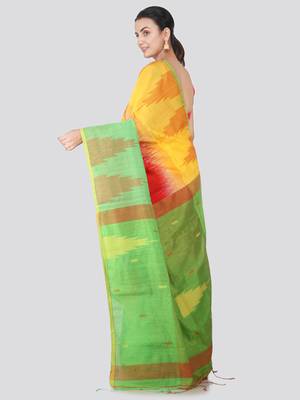 Multicolor hand woven cotton silk saree with blouse 3