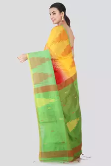 Multicolor hand woven cotton silk saree with blouse